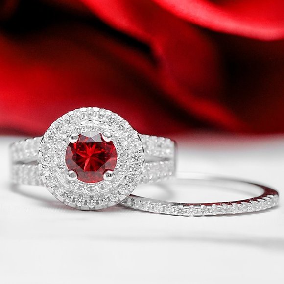Red Ruby Gemstone ring set, size 7, 925 Sterling Silver Charmed Aroma Valentines - Picture 1 of 3